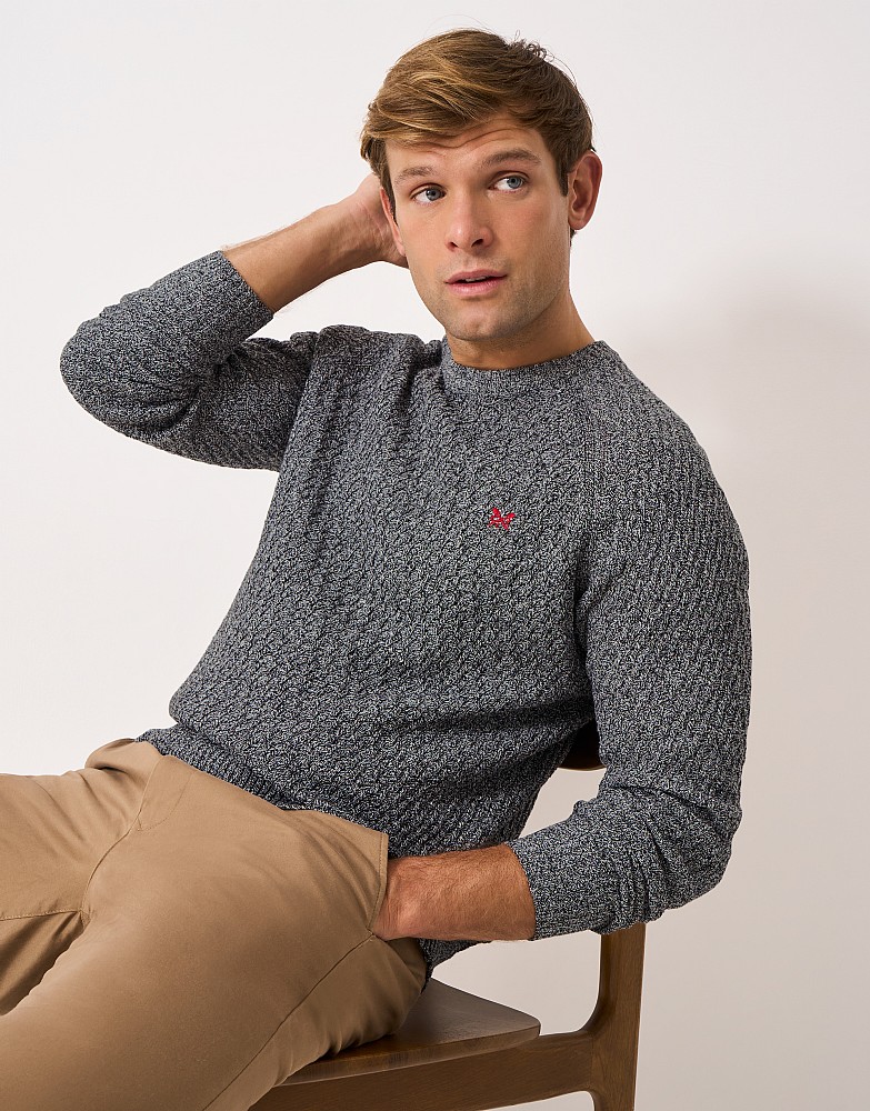 Recycled Cotton All-Over Textured Crew Neck Jumper in Charcoal