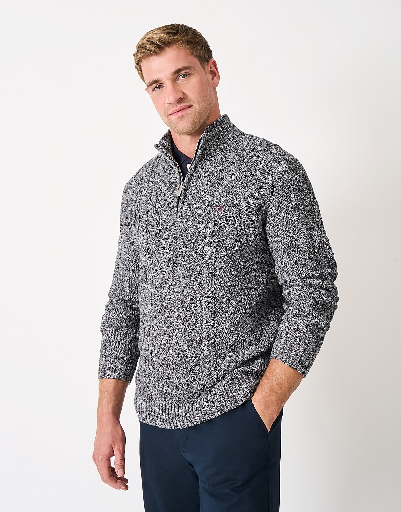 Recycled Cotton Cable Half Zip Jumper in Black and White