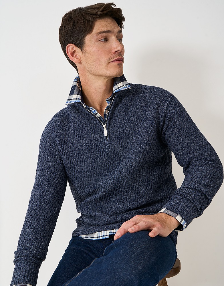 Textured Half Zip in Navy