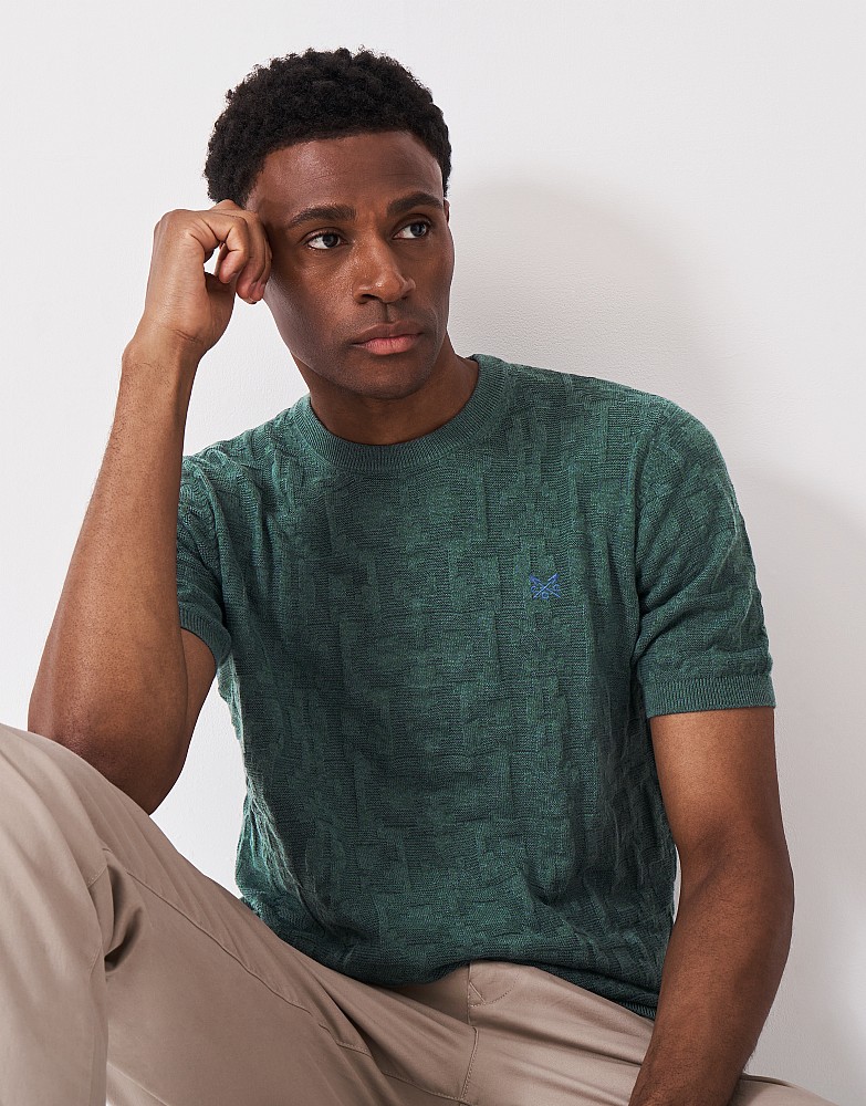 Short Sleeve Textured Jumper in Bottle Green