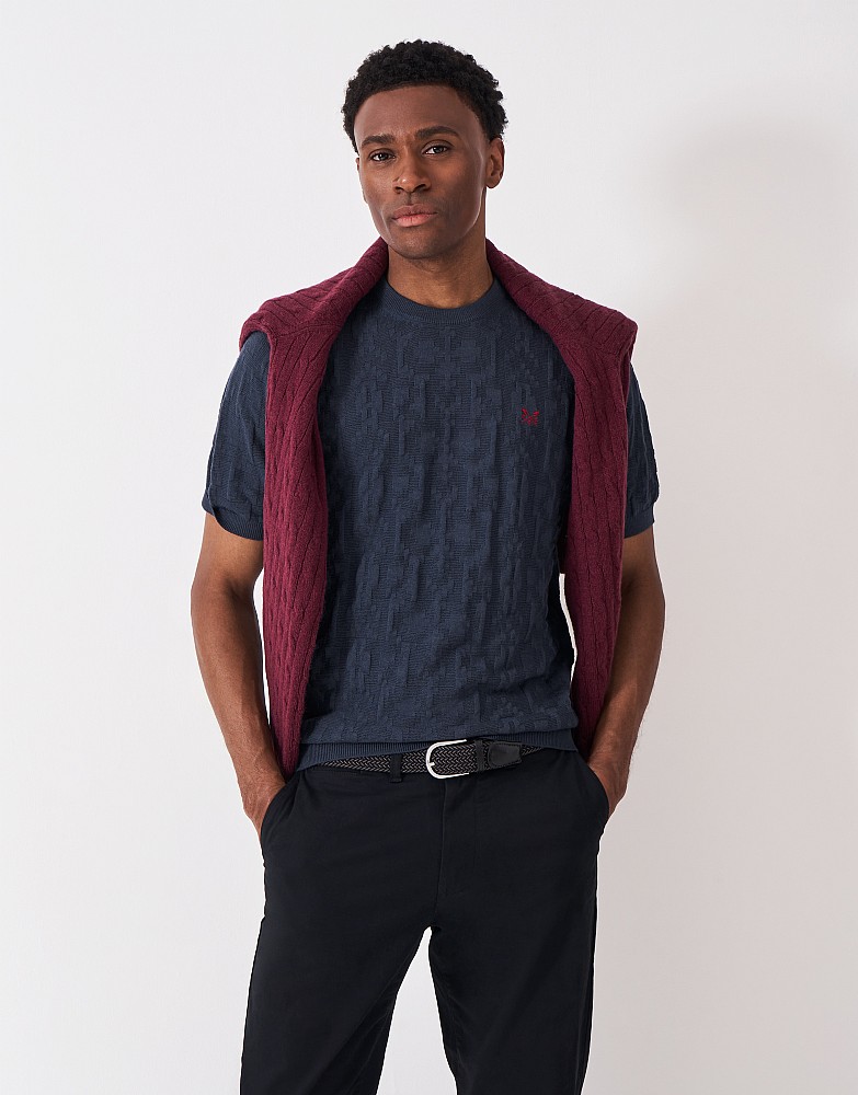 Short Sleeve Textured Jumper in Navy