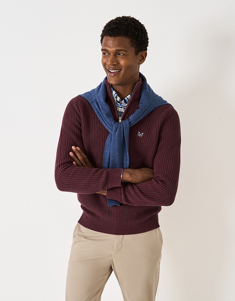 Fisherman Quarter Zip Jumper in Burgundy