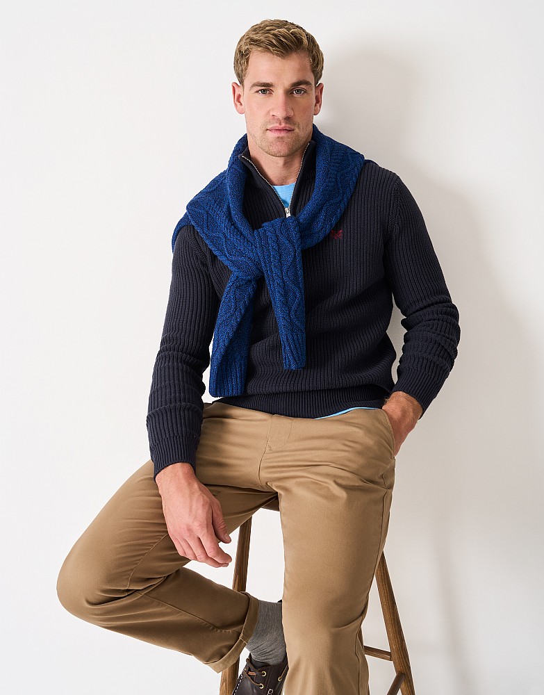 Fisherman Rib Quarter Zip Jumper in Navy