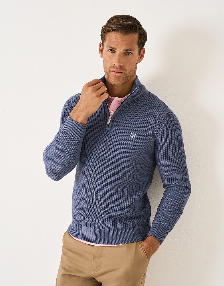 Fisherman Rib Quarter Zip in Light Blue