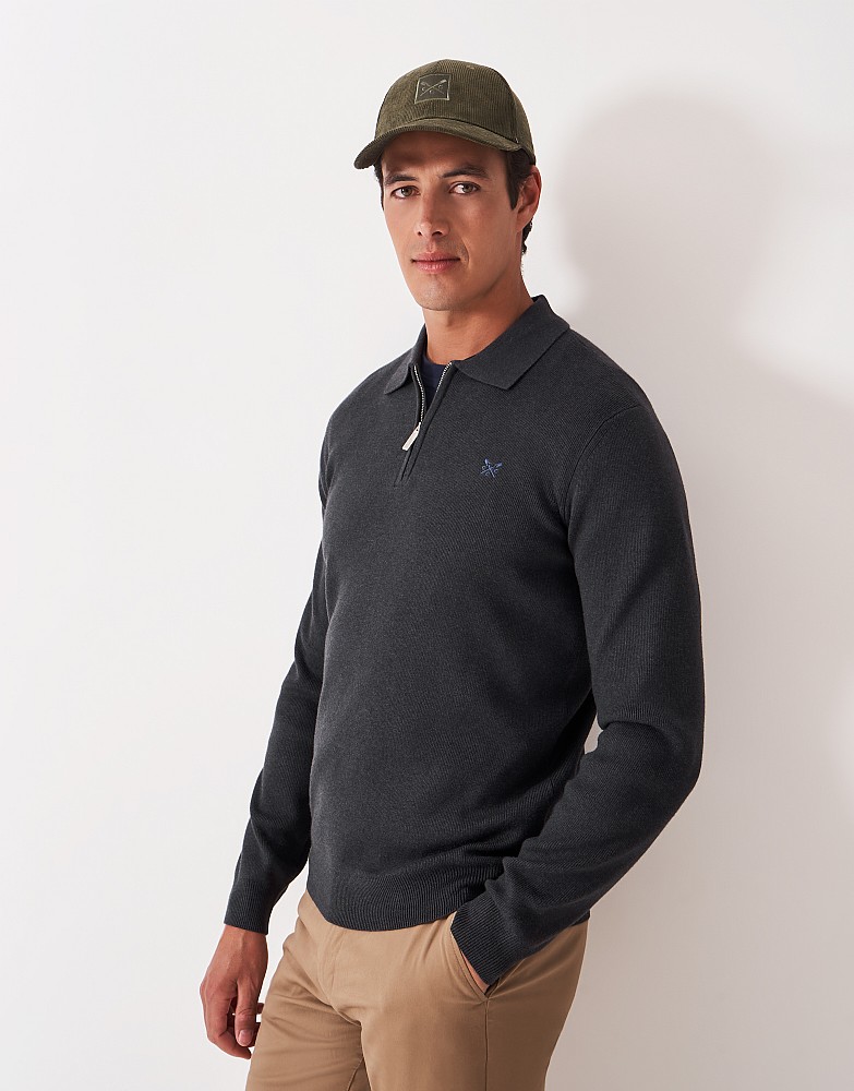 Zip Knitted Collar Jumper in Grey