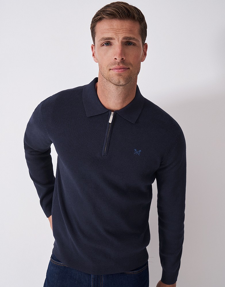 Zip Knitted Collar Jumper in Navy