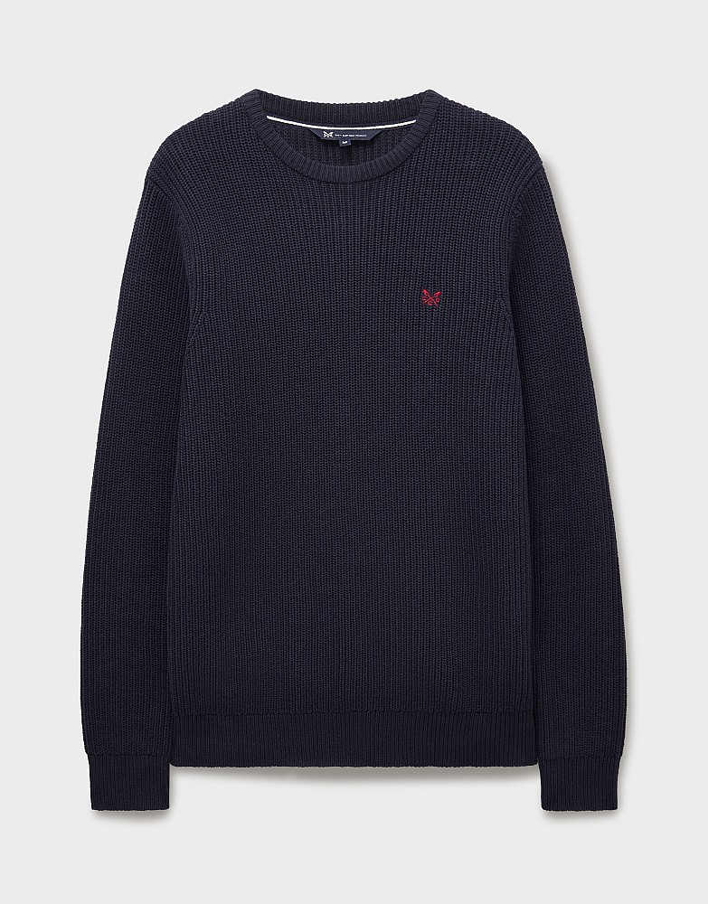 Men's Fisherman Crew Neck Jumper in Navy from Crew Clothing Company