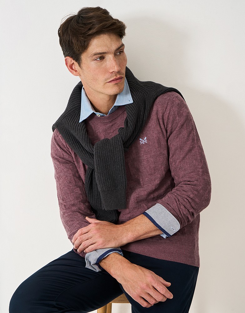 Long Sleeve Textured Jumper in Burgundy