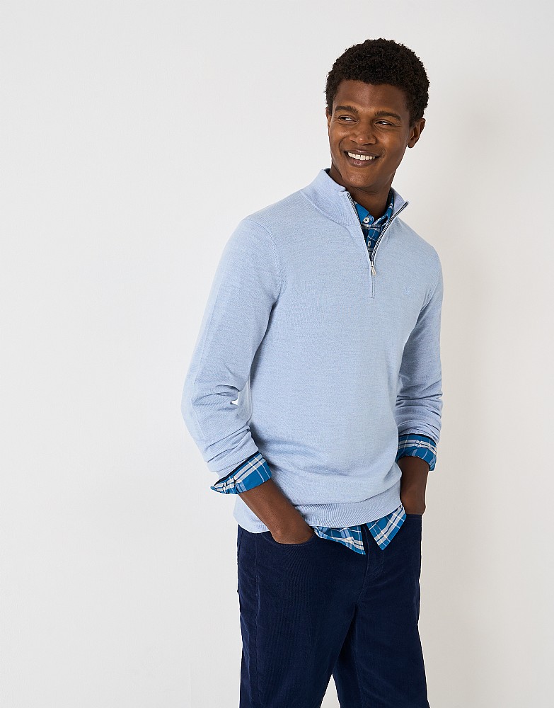 Merino Half Zip Jumper in Blue