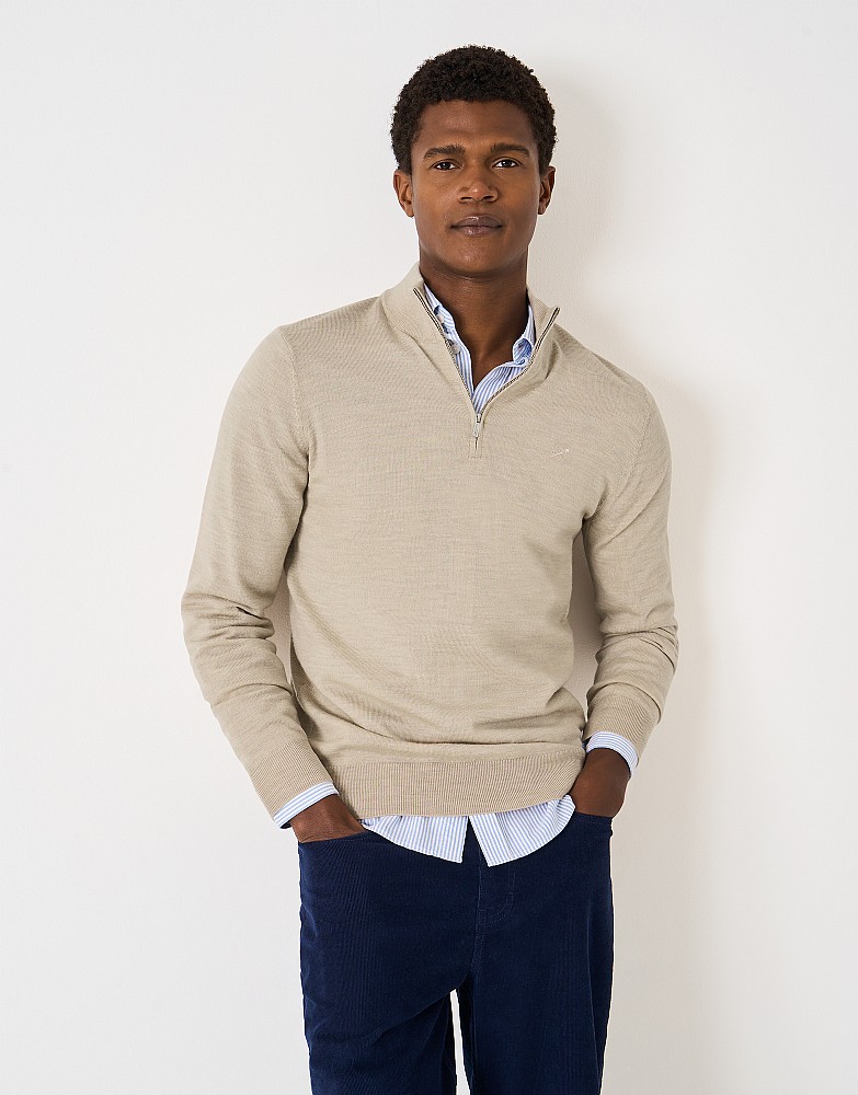 Merino Half Zip Jumper in Taupe Marl