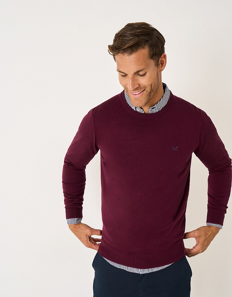 Merino Crew Neck Jumper in Burgundy
