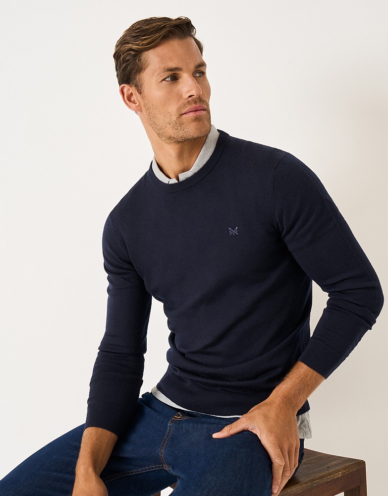 Merino Crew Neck Jumper in Navy