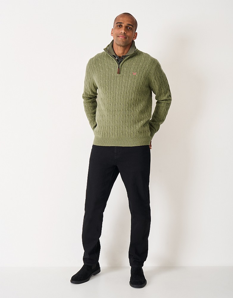 Men's Lambs Wool Cable Knit Half Zip in Artichoke from Crew