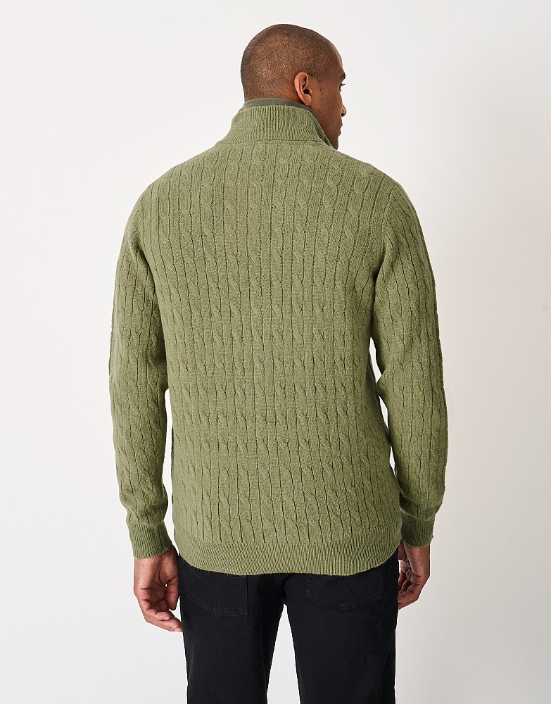 Men's Lambs Wool Cable Knit Half Zip in Artichoke from Crew