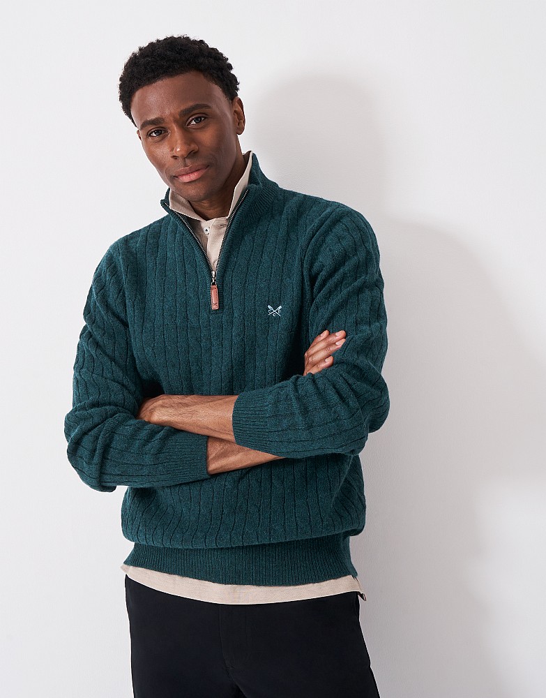 Lambs Wool Cable Knit Jumper in Green
