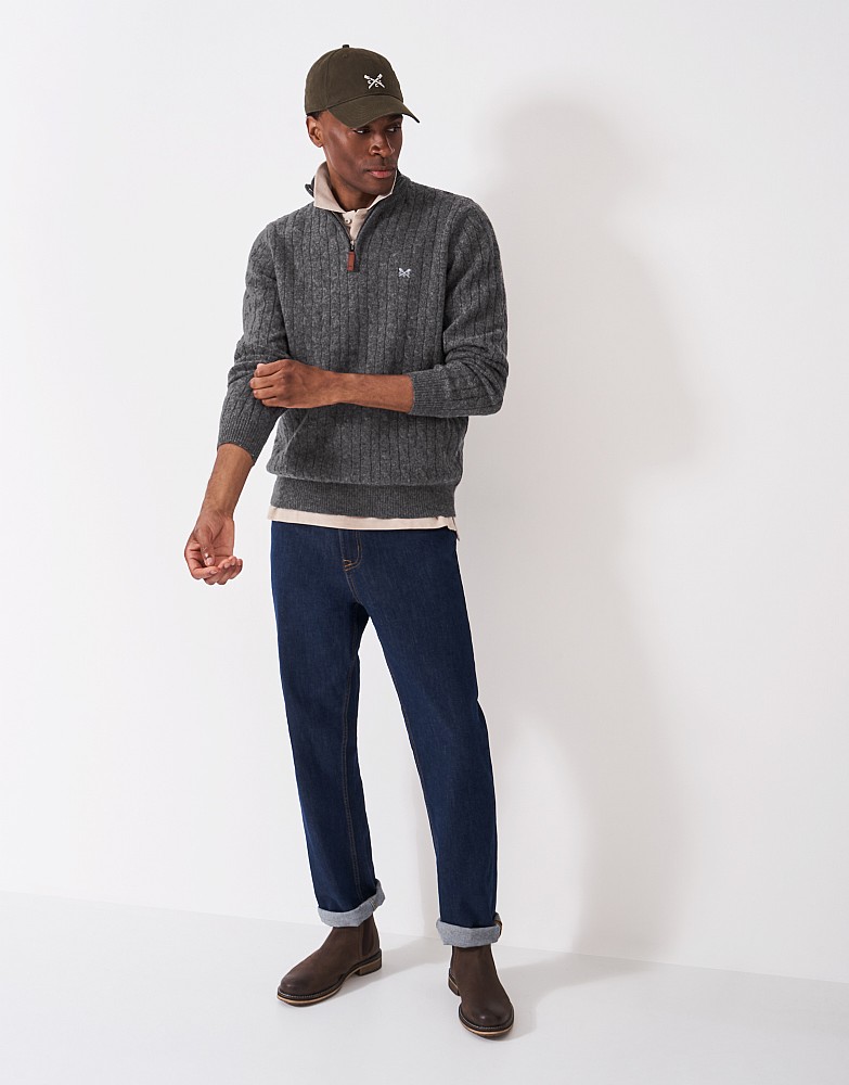 Lambs Wool Cable Knit Jumper in Charcoal