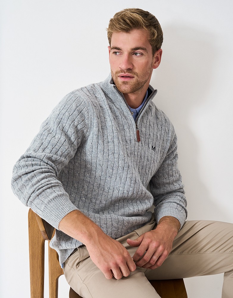 Men's Lambs Wool Cable Knit Jumper in Grey from Crew Clothing