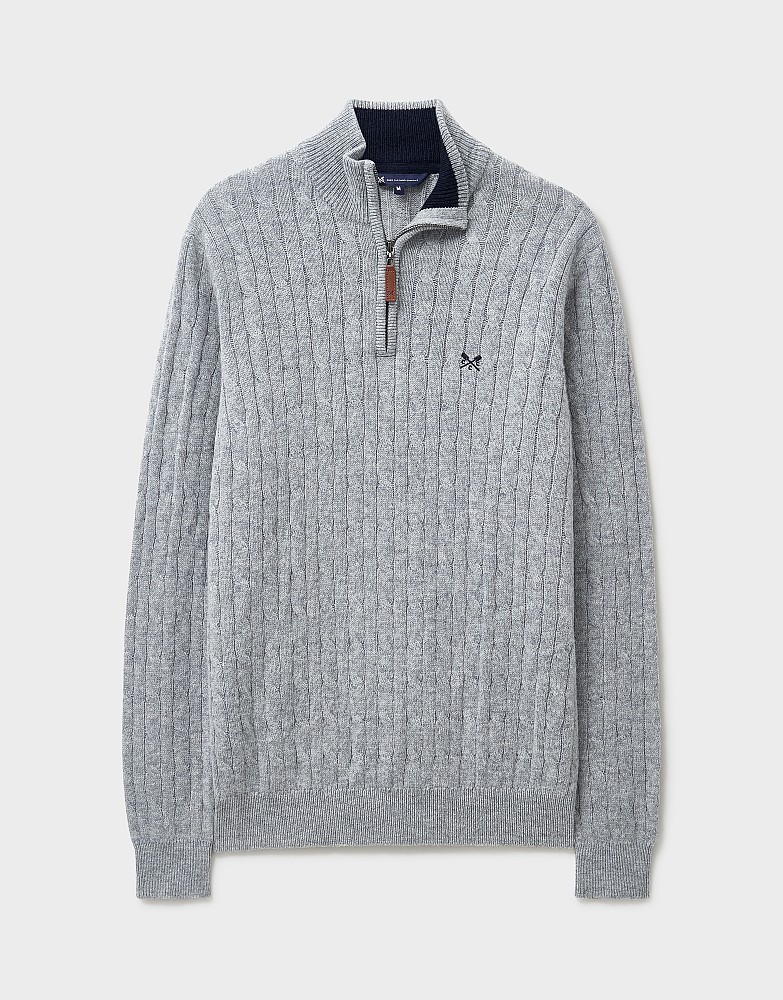 Men's Lambs Wool Cable Knit Jumper in Grey from Crew Clothing