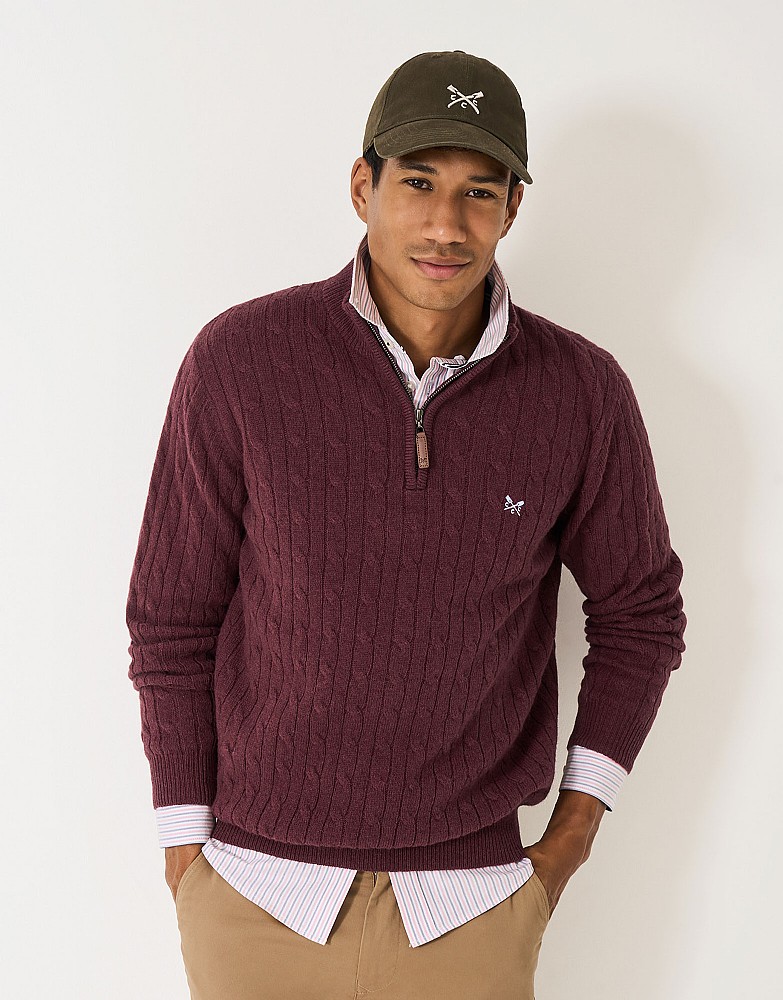 Lambs Wool Cable Knit Jumper in Burgundy