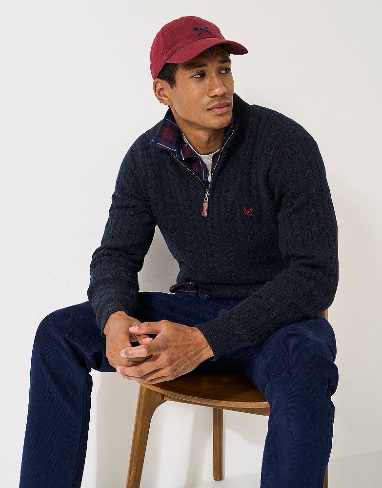 Lambs Wool Cable Knit Jumper in Navy