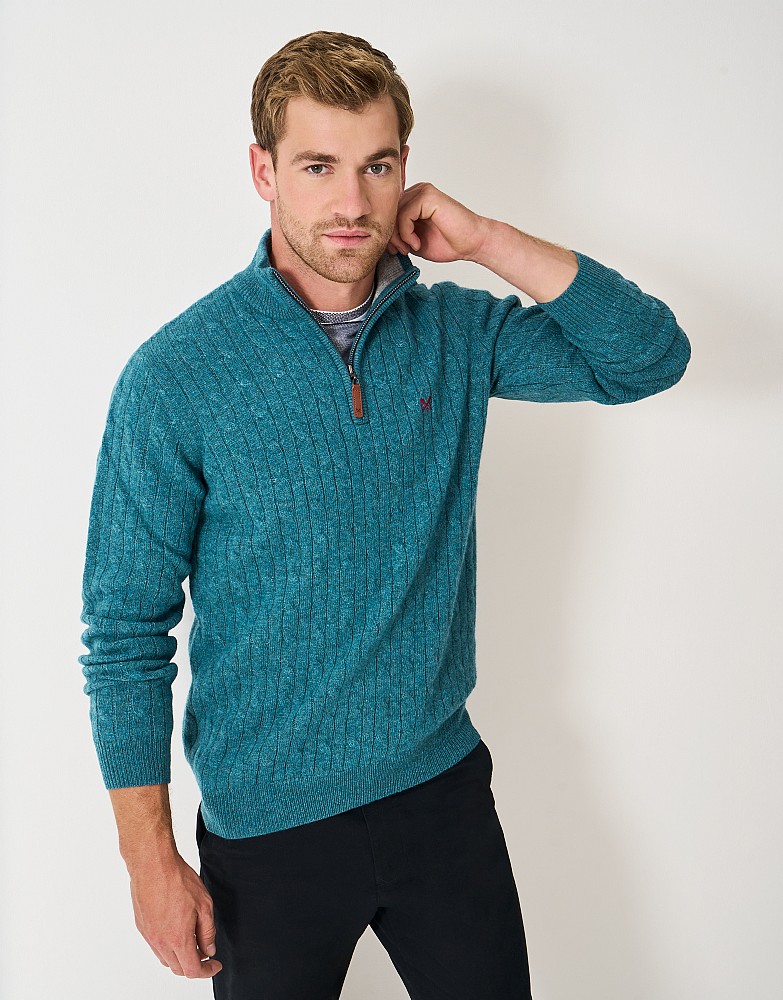 Lambs Wool Cable Knit Jumper in Blue
