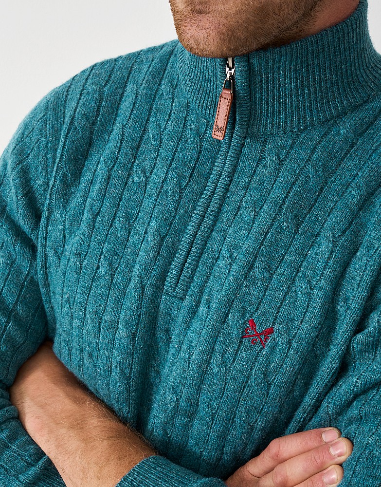 Men's Lambs Wool Cable Knit Jumper in Blue from Crew Clothing Company - Main Image