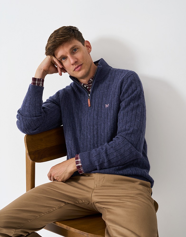 Lambs Wool Cable Knit Jumper in Navy