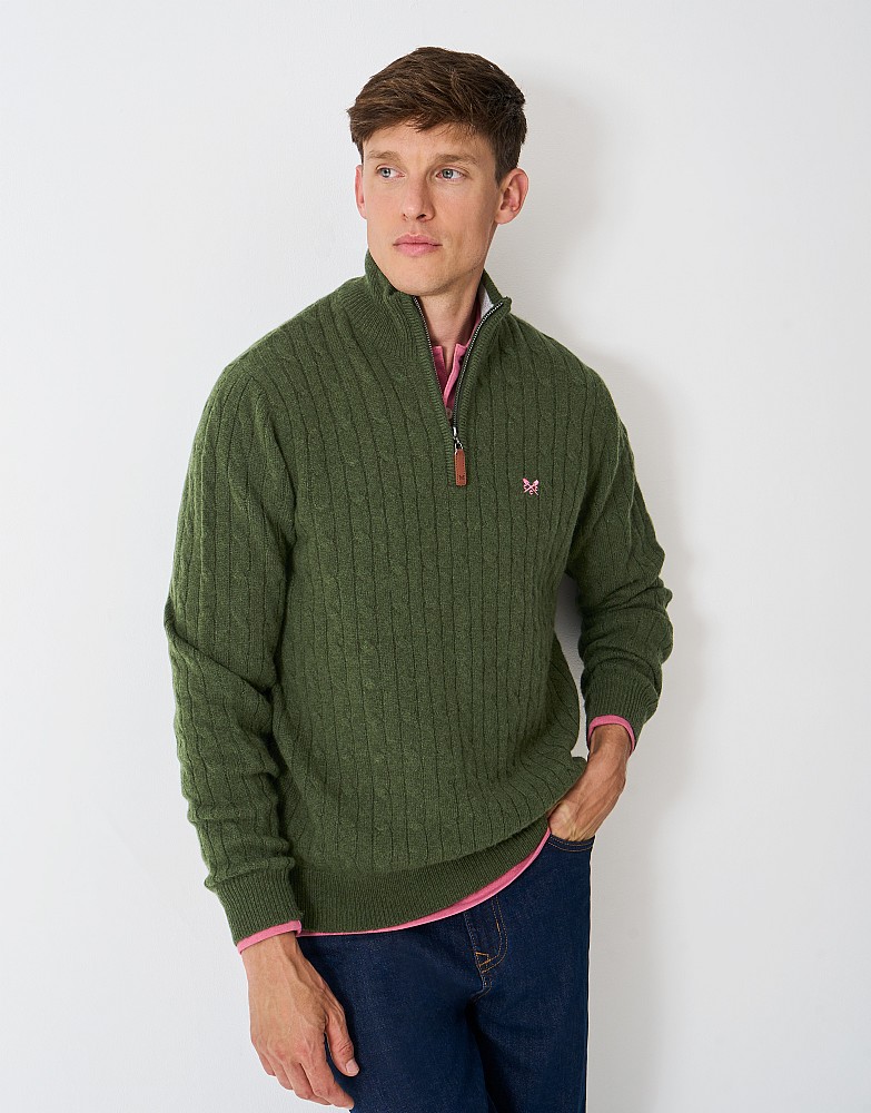 Lambs Wool Cable Knit Jumper in Green