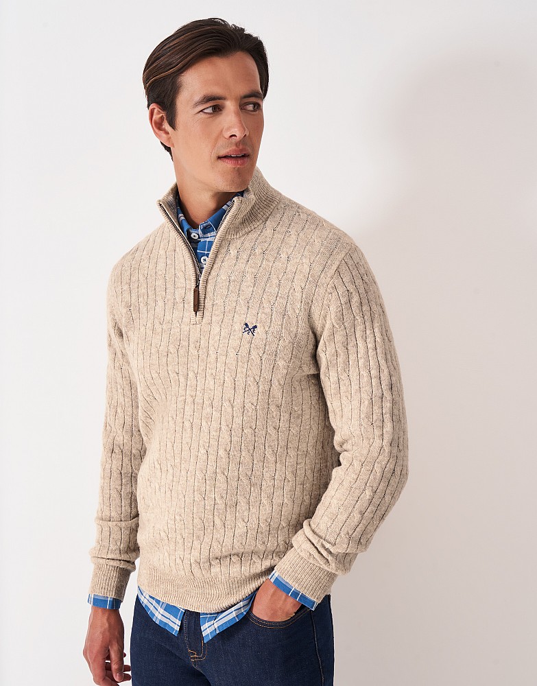 Lambs Wool Cable Knit Jumper in Taupe