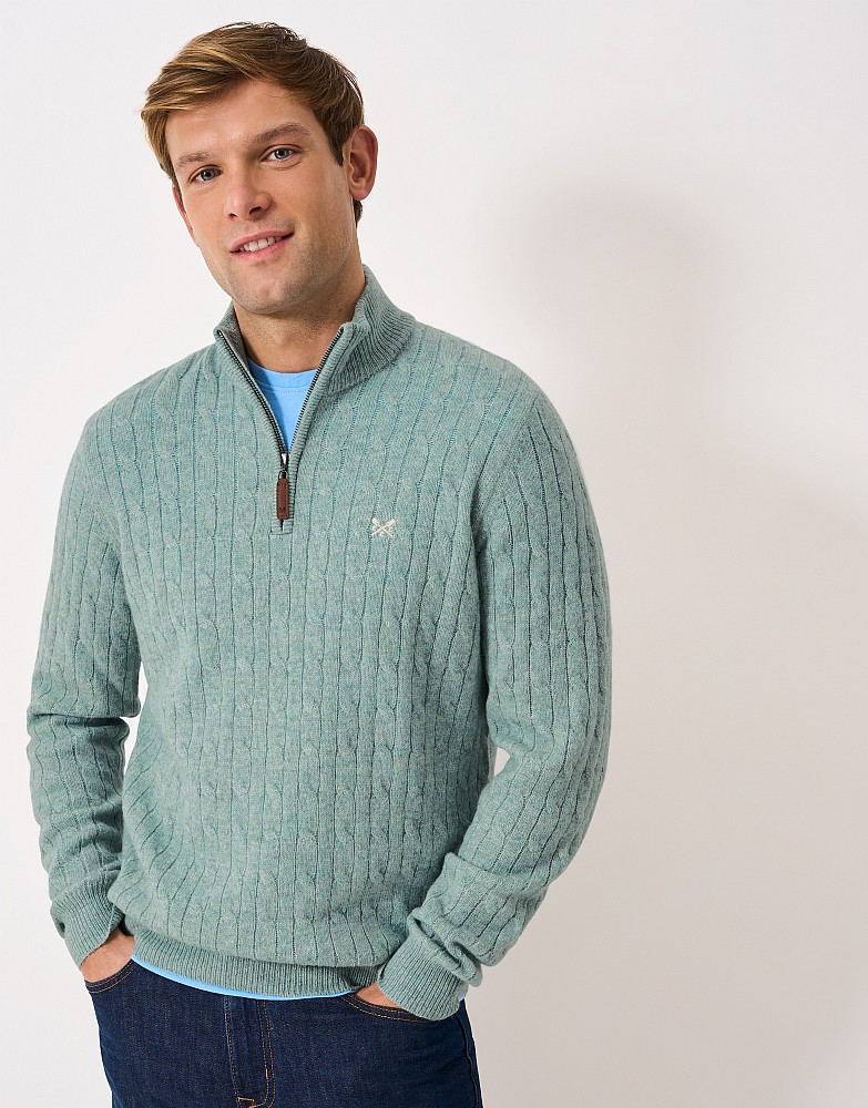 Lambs Wool Cable Knit Jumper in Teal