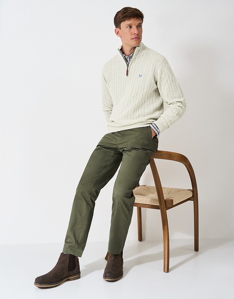 Lambs Wool Cable Knit Jumper in White Marl