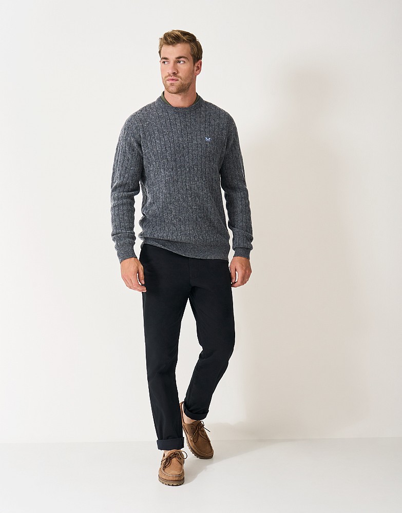 Lambswool Cable Crew Neck Jumper in Charcoal