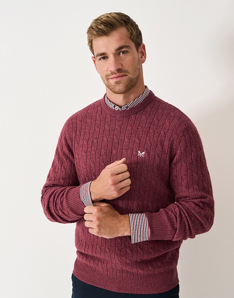 Lambswool Cable Crew Neck Jumper in Red