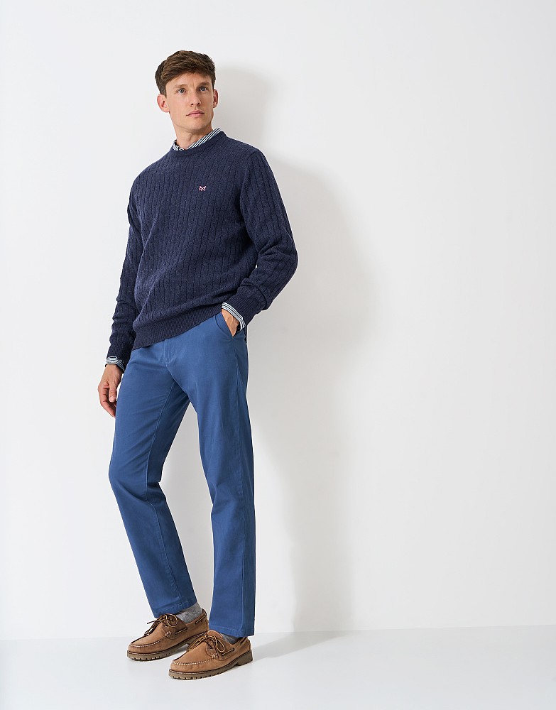 Lambswool Cable Crew Neck Jumper in Navy Marl