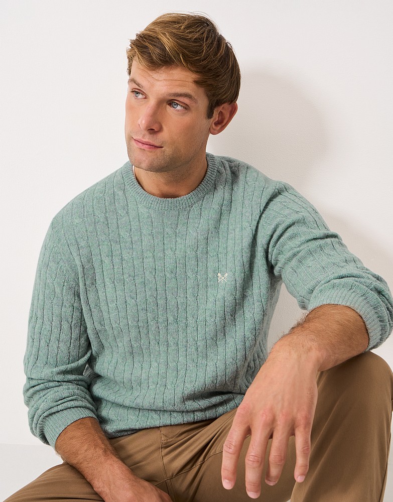 Lambswool Cable Crew Neck Jumper in Taupe