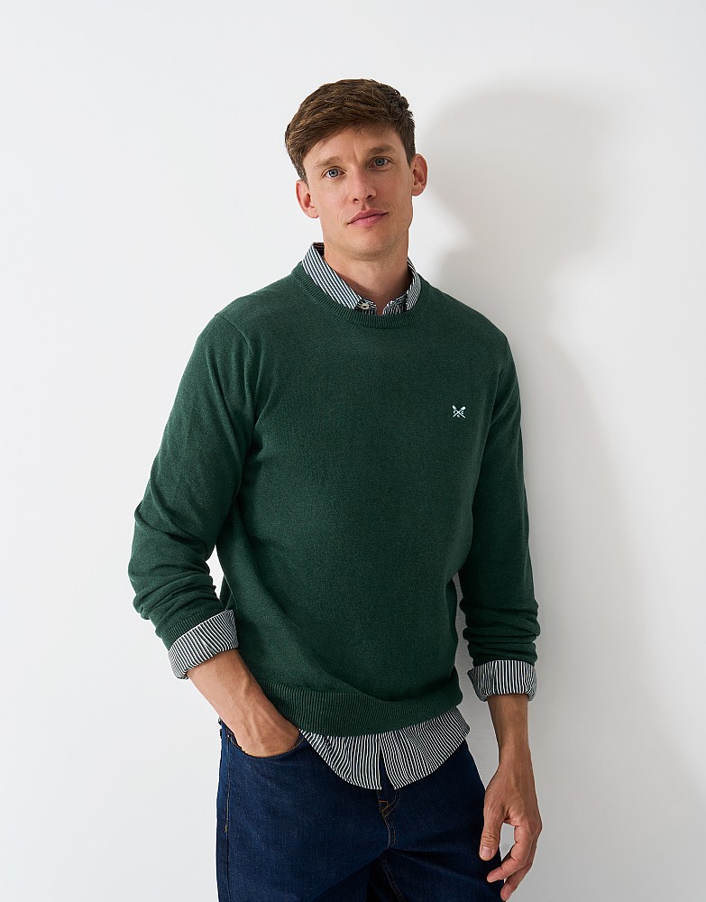 Organic Cotton Crew Neck Jumper in Bottle Green