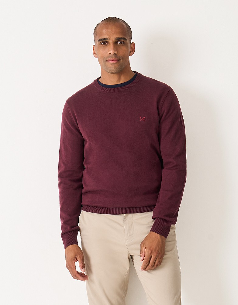 Organic Cotton Crew Neck Jumper in Burgundy