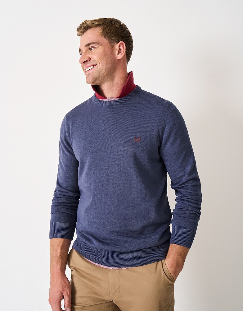 Organic Cotton Crew Neck Jumper in Steel Blue Marl