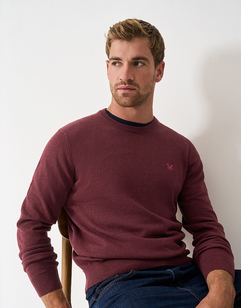 Organic Cotton Crew Neck Jumper in Burgundy