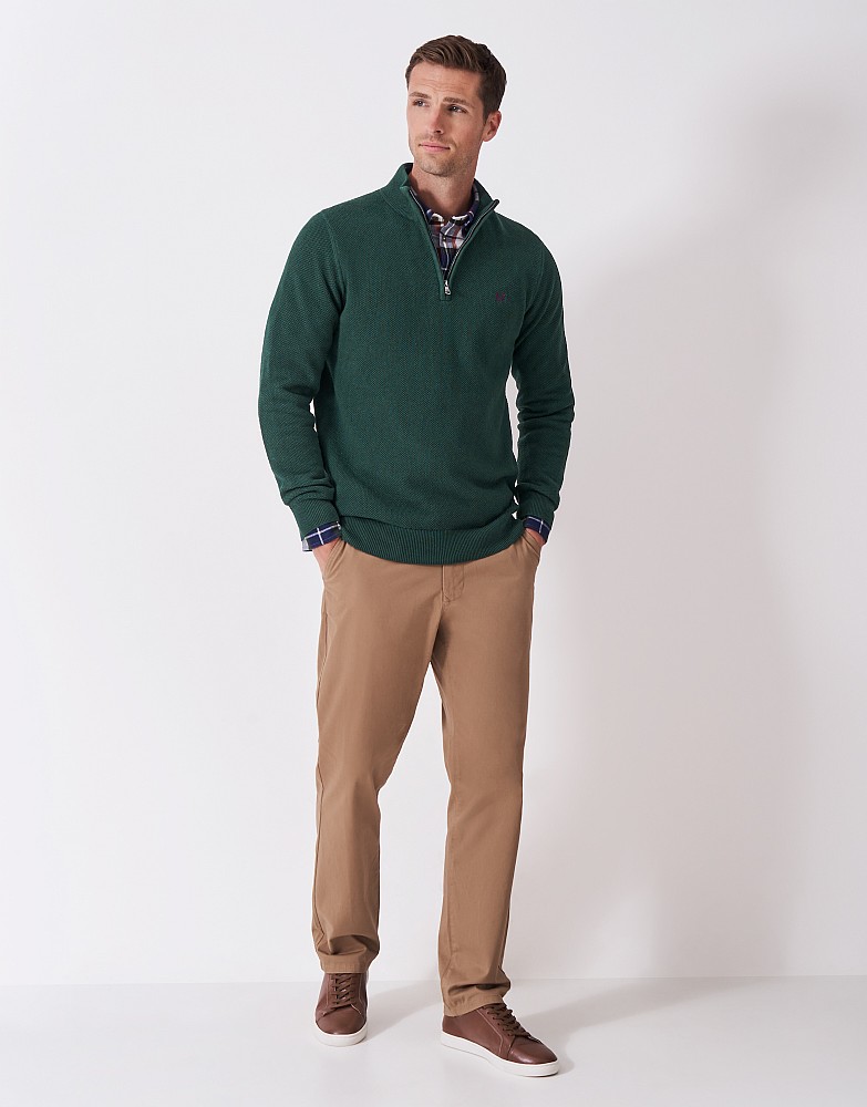 Cotton-Piqué Half-Zip Jumper in Bottle Green