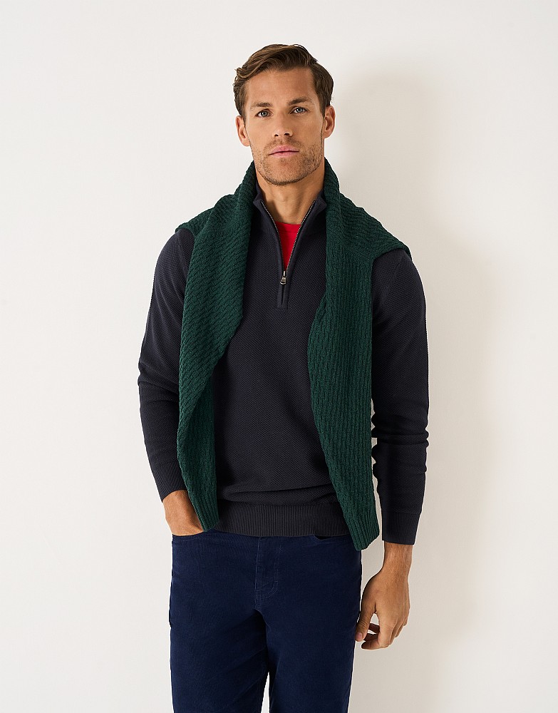 Cotton-Piqué Half-Zip Jumper in Dark Navy