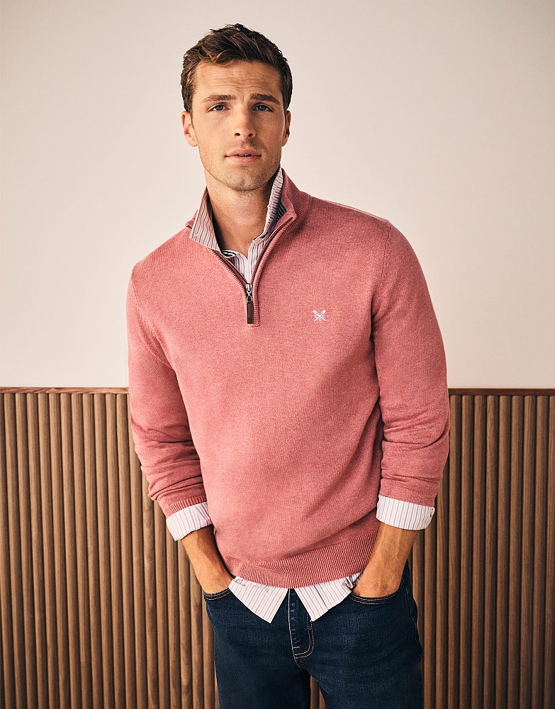 Organic Classic Half Zip Jumper in Rose Pink