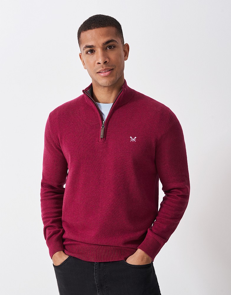 Organic Classic Half Zip Jumper in Red