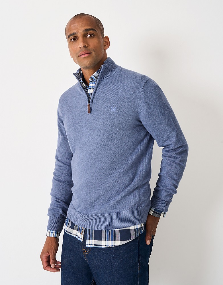 Organic Classic Half Zip Jumper in Blue Marl