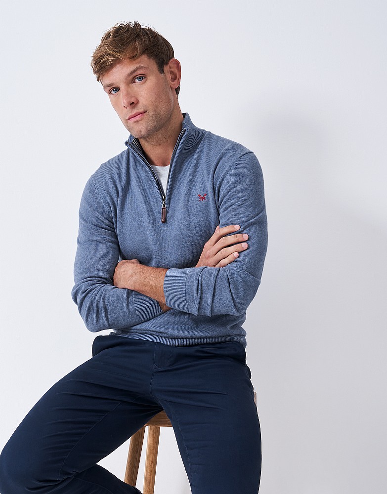 Organic Classic Half Zip Jumper in Blue