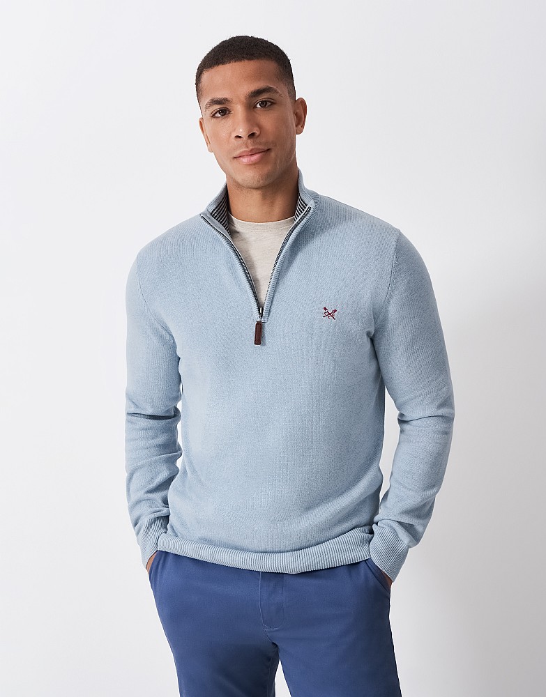Organic Classic Half Zip Jumper in Light Blue