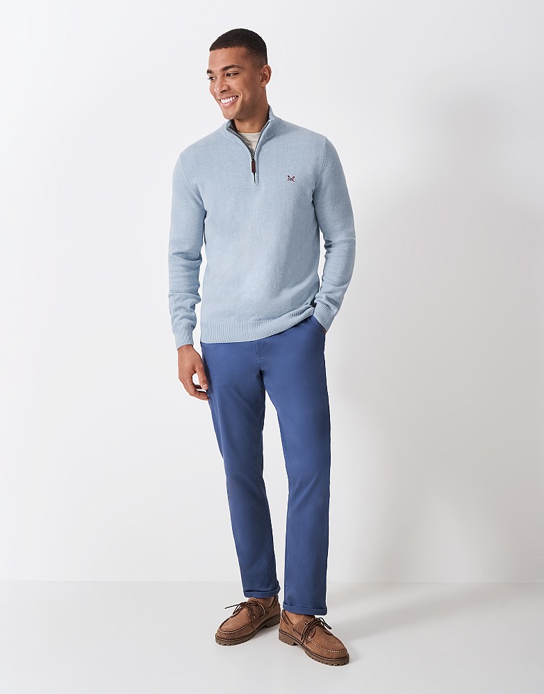 Sweat Homme Crew Clothing Company Bleu Moyen Taille M 1/2 Zip Henley Coton