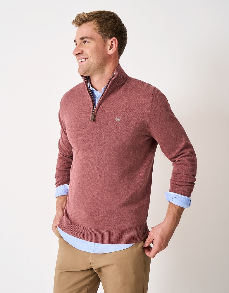 Organic Classic Half Zip Jumper in Rose Pink Marl