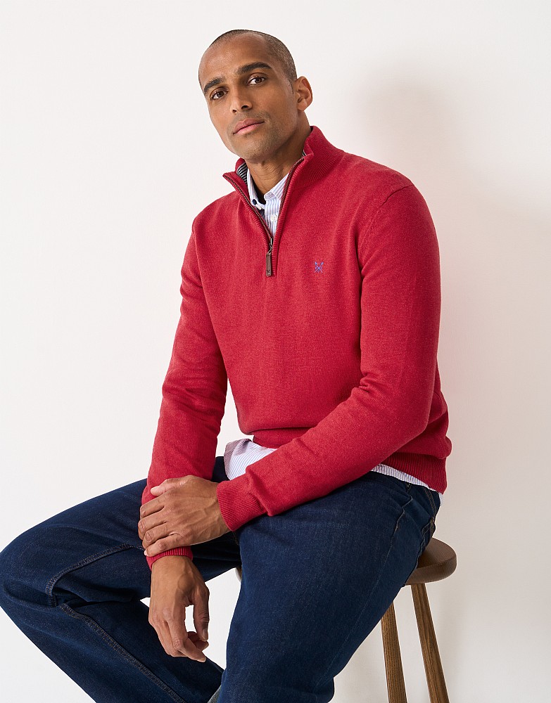 Organic Classic Half Zip Jumper in Red Marl