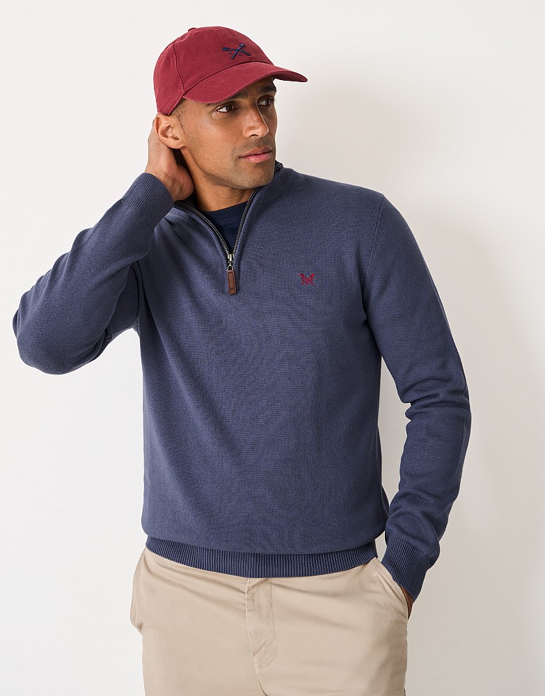 Organic Classic Half Zip Knit in Blue